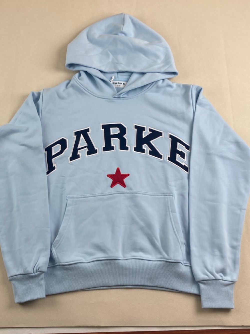 Parker Light Blue Hooded Sweatshirt with Navy Logo & Red Star